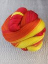Merinowolle, spinnfertig gekmmt, Gelb-Orange-Rot 100g